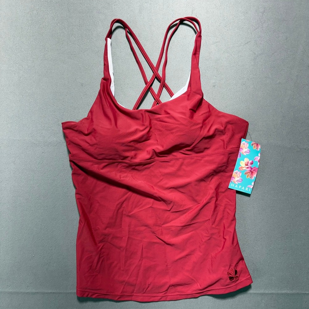 Hapari Ruby Luxe Tankini Swim Top Red Cross Back SPF 50+ HAPLUXTANK-RUB-M Medium